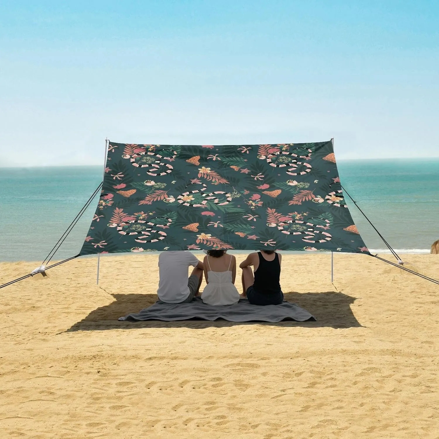 Wild Snake Leaves Beach Camping Tent Sun Shelter for Whole Family, Beach Shade Canopy with UPF50  UV Protection,Easy Set Up and Carry,Outdoor Shade for Trips, Fishing, Backyard Fun Picnics