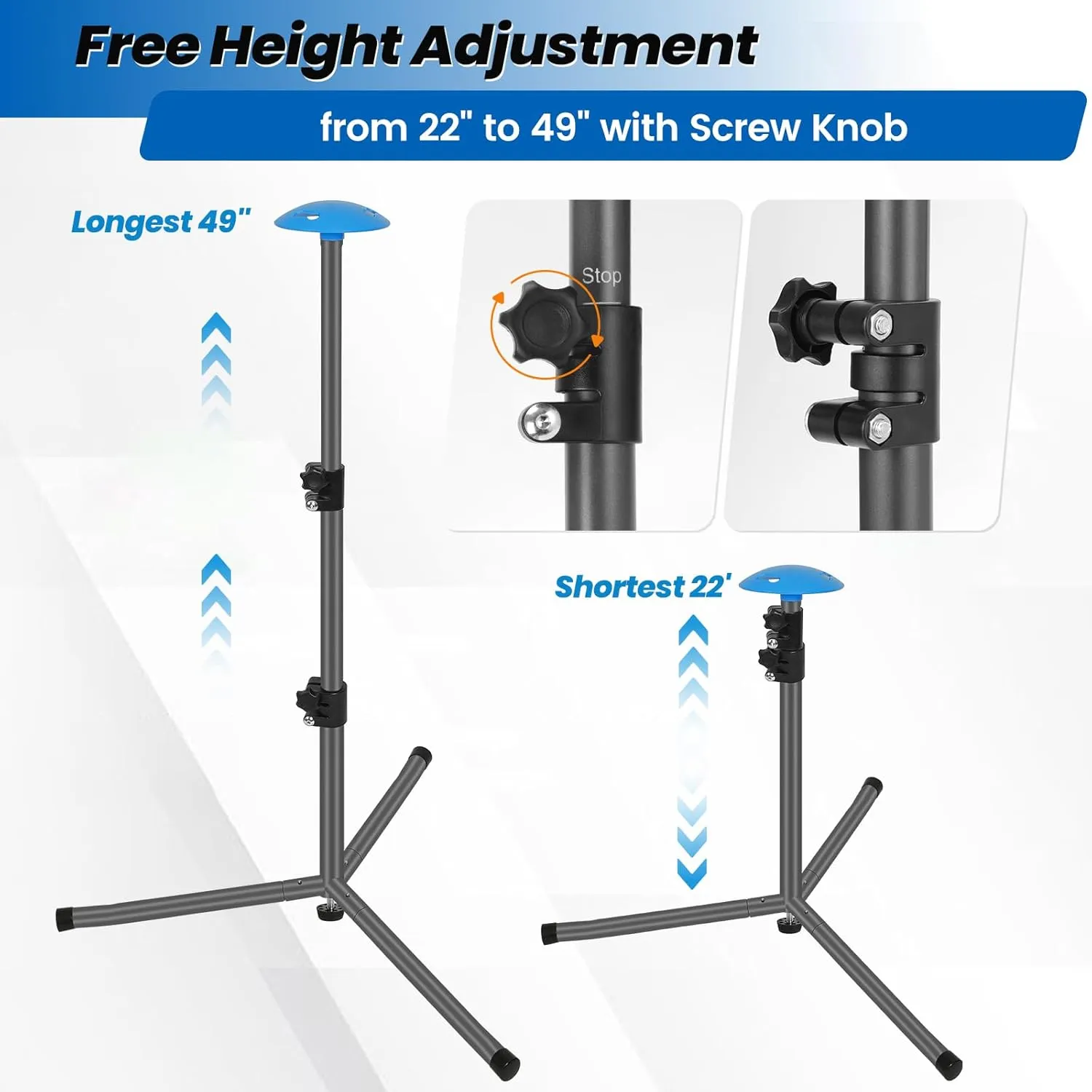 Windproof Boat Cover Support Pole System 1 Pcs with Adjustable Heights & Tripod Base, Telescoping Steel Furniture Cover Support Poles 22"-49" with Rope & Storage Bag