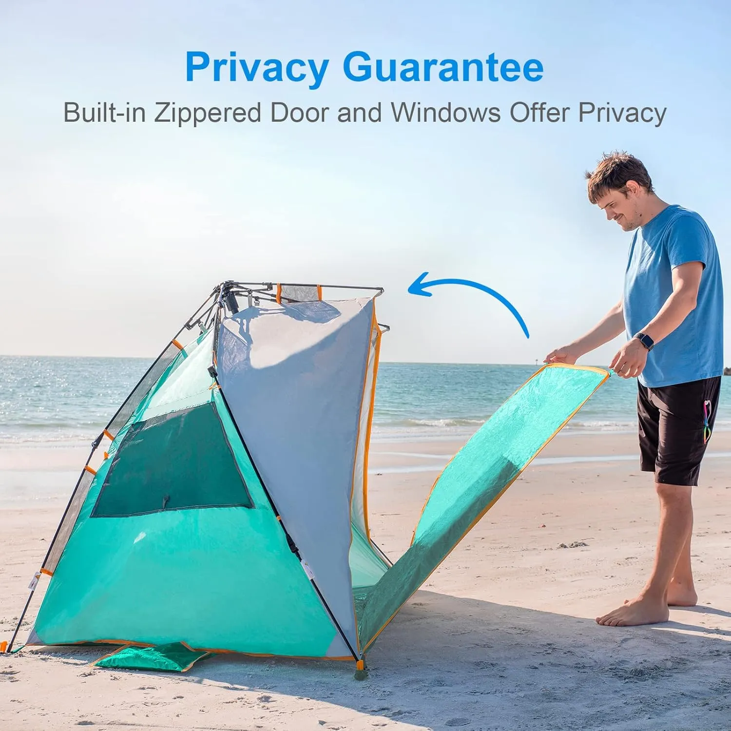 WolfWise 3-4 Person Easy Up Beach Tent UPF 50  Portable Instant Sun Shelter Canopy Umbrella with Extended Zippered Porch, Mint Green
