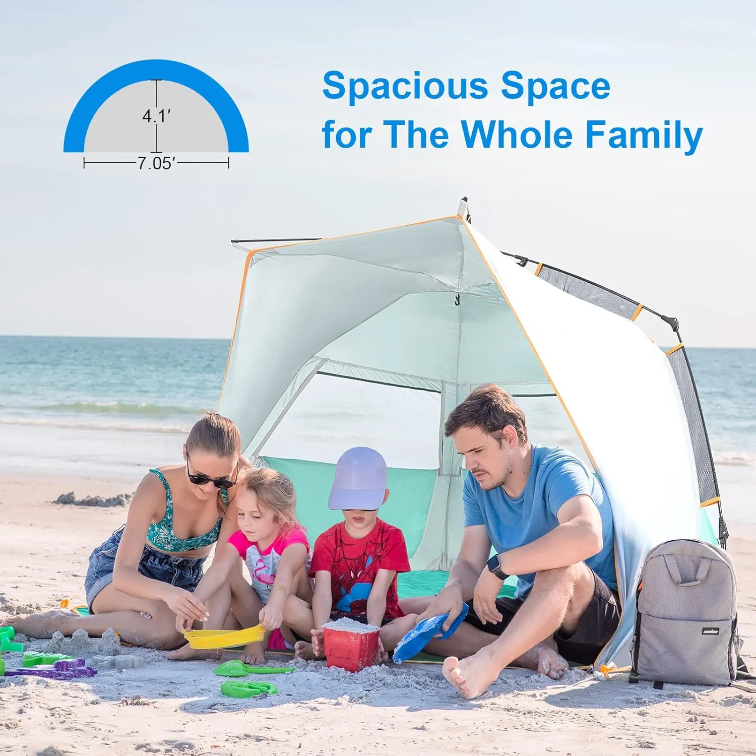 WolfWise 3-4 Person Easy Up Beach Tent UPF 50  Portable Instant Sun Shelter Canopy Umbrella with Extended Zippered Porch, Mint Green