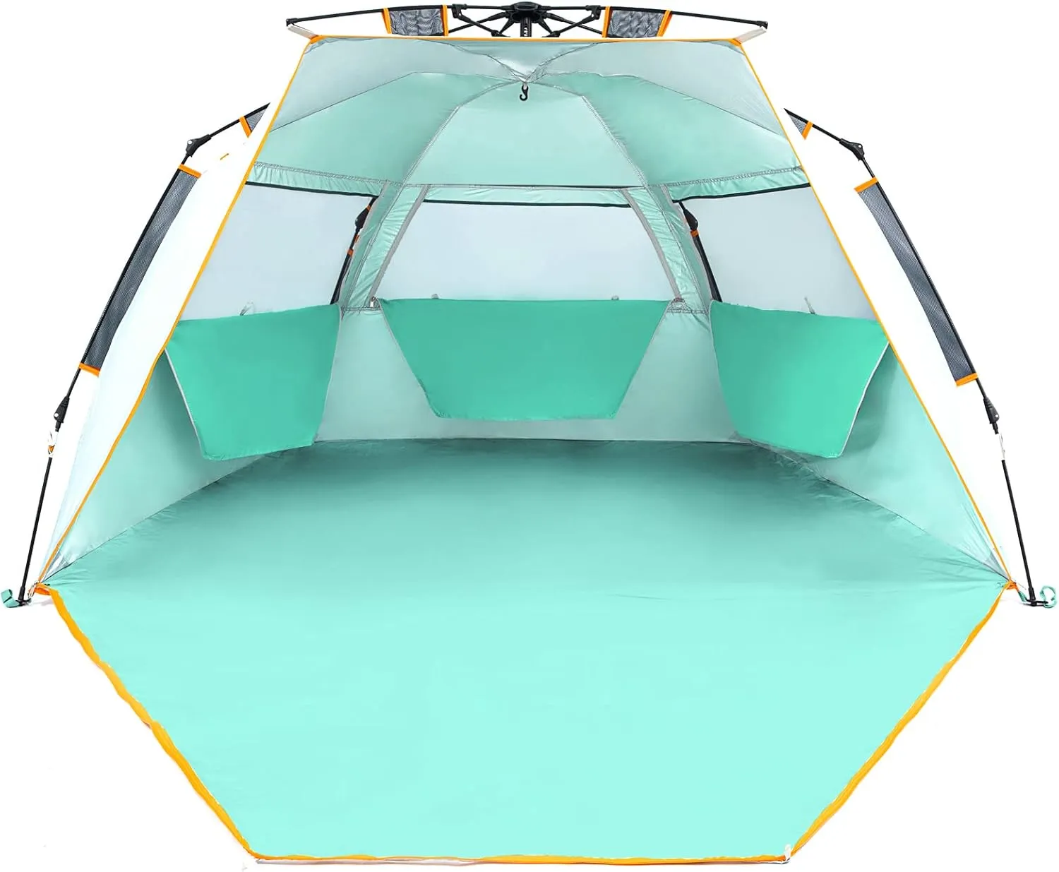 WolfWise 3-4 Person Easy Up Beach Tent UPF 50  Portable Instant Sun Shelter Canopy Umbrella with Extended Zippered Porch, Mint Green