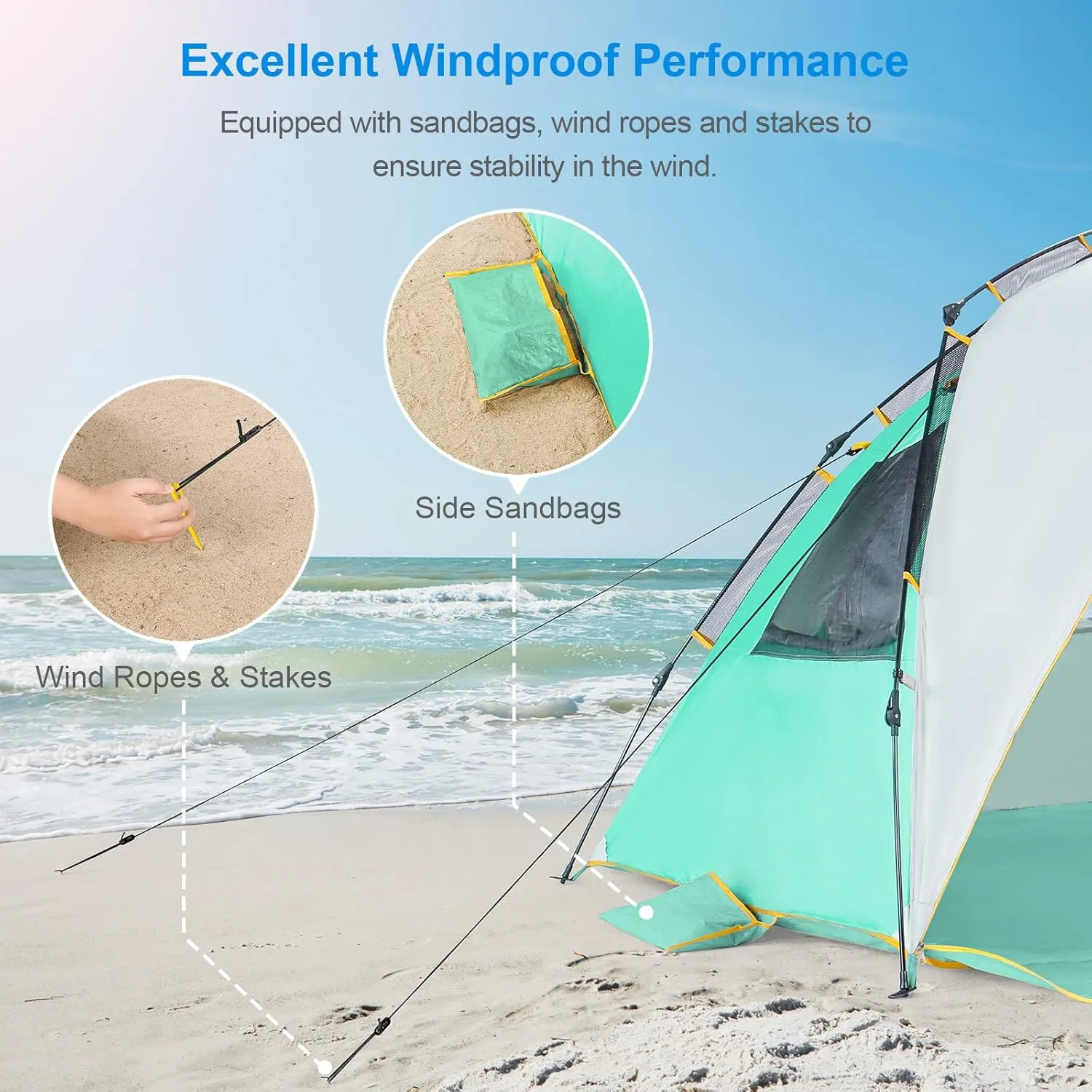 WolfWise Pop Up XL Beach Tent 99" Wide for 4-6 Person UPF 50  Portable Instant Sun Shelter Canopy Umbrella with Extended Zippered Porch