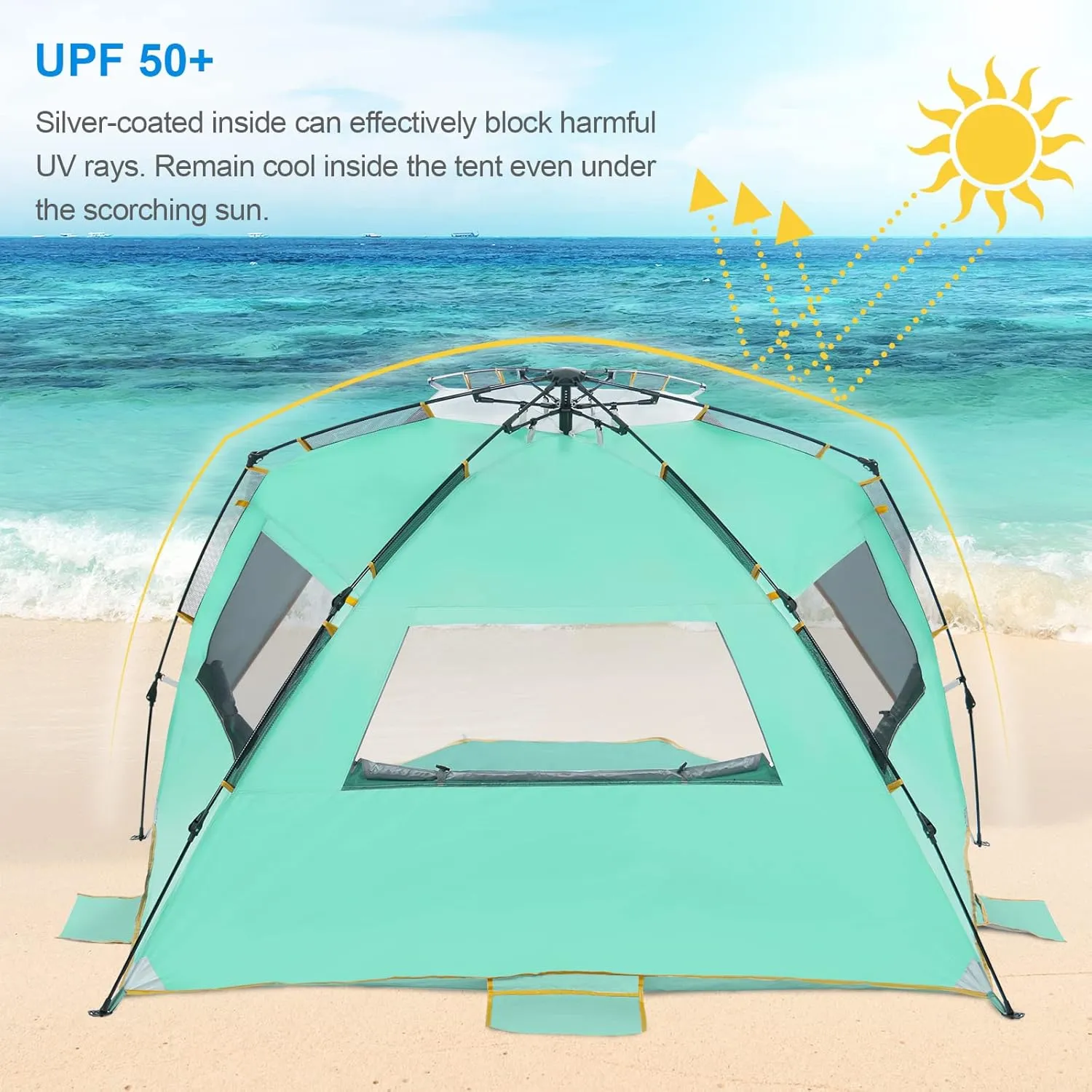 WolfWise Pop Up XL Beach Tent 99" Wide for 4-6 Person UPF 50  Portable Instant Sun Shelter Canopy Umbrella with Extended Zippered Porch