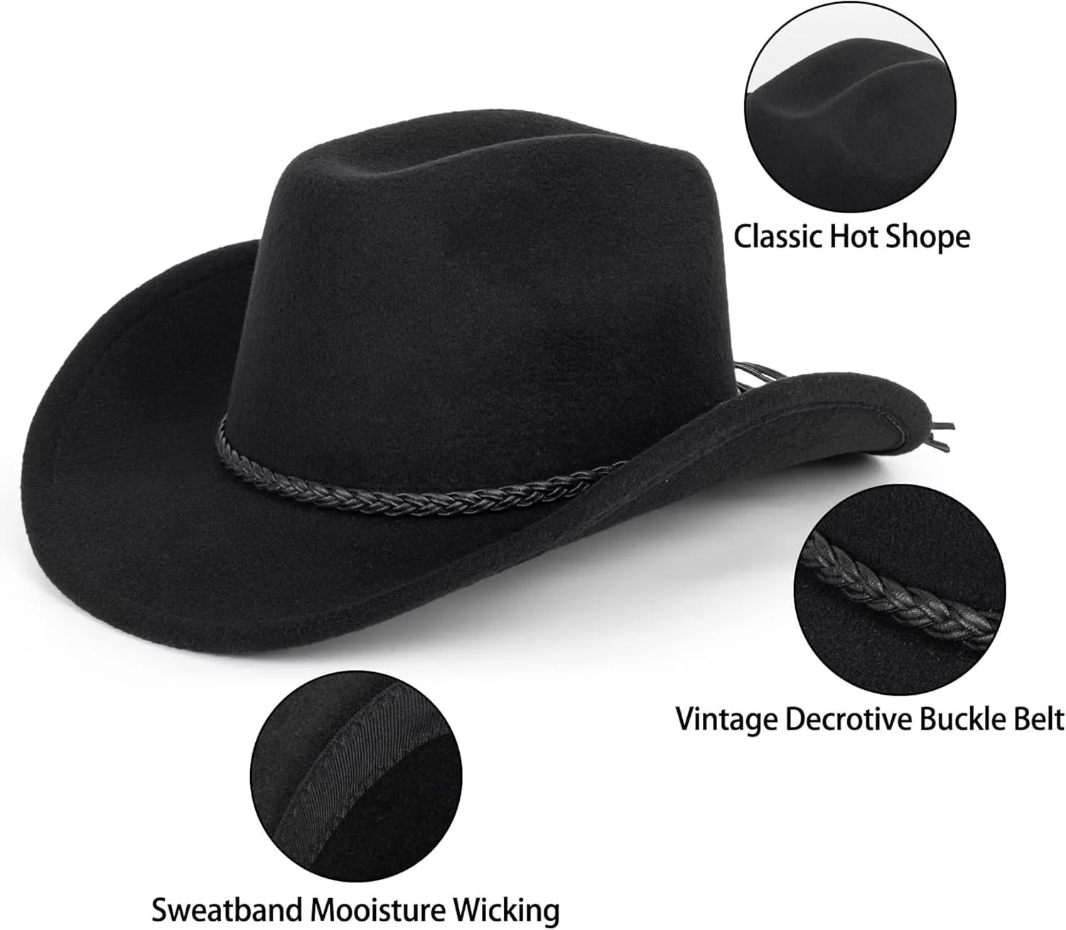 Women Men Classic-Western-Cowboy-Hat - Wide Brim Western Cowboy Cowgirl Hat Fedora Hats(Size:M)
