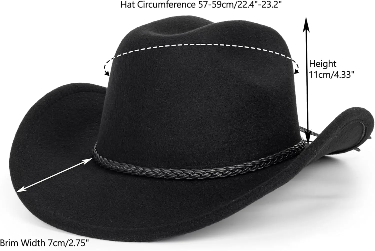 Women Men Classic-Western-Cowboy-Hat - Wide Brim Western Cowboy Cowgirl Hat Fedora Hats(Size:M)