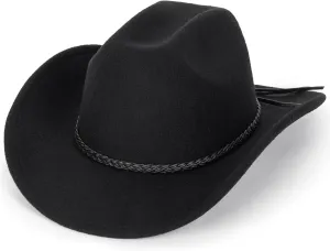 Women Men Classic-Western-Cowboy-Hat - Wide Brim Western Cowboy Cowgirl Hat Fedora Hats(Size:M)