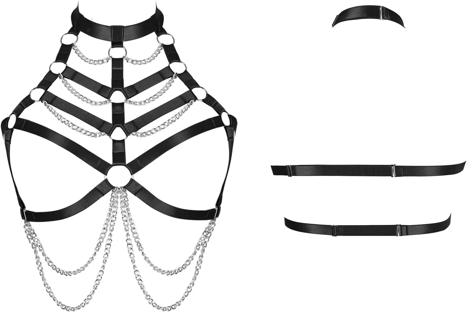 Women Plus Size Body Chain Punk Gothic Harness Bra Tops Cage Hollow Out Halter Belt Halloween Rave Clothing