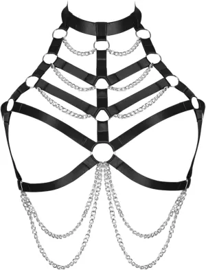 Women Plus Size Body Chain Punk Gothic Harness Bra Tops Cage Hollow Out Halter Belt Halloween Rave Clothing
