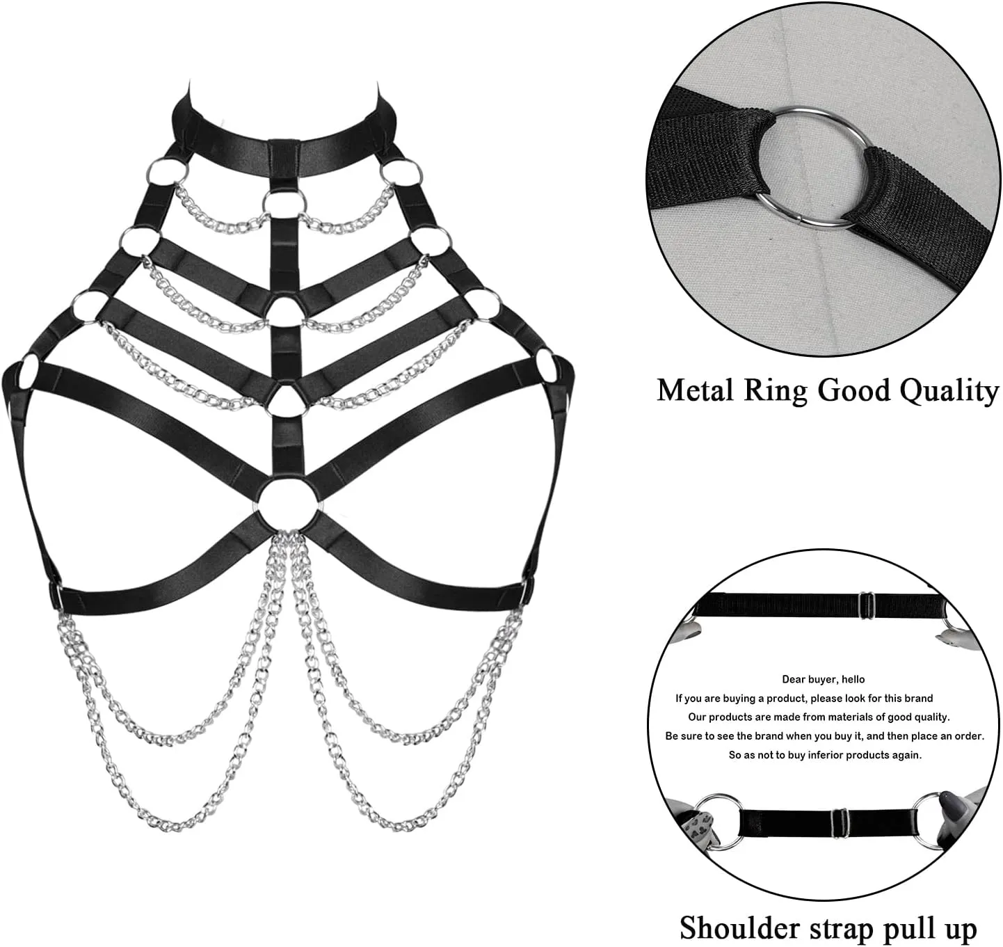 Women Plus Size Body Chain Punk Gothic Harness Bra Tops Cage Hollow Out Halter Belt Halloween Rave Clothing