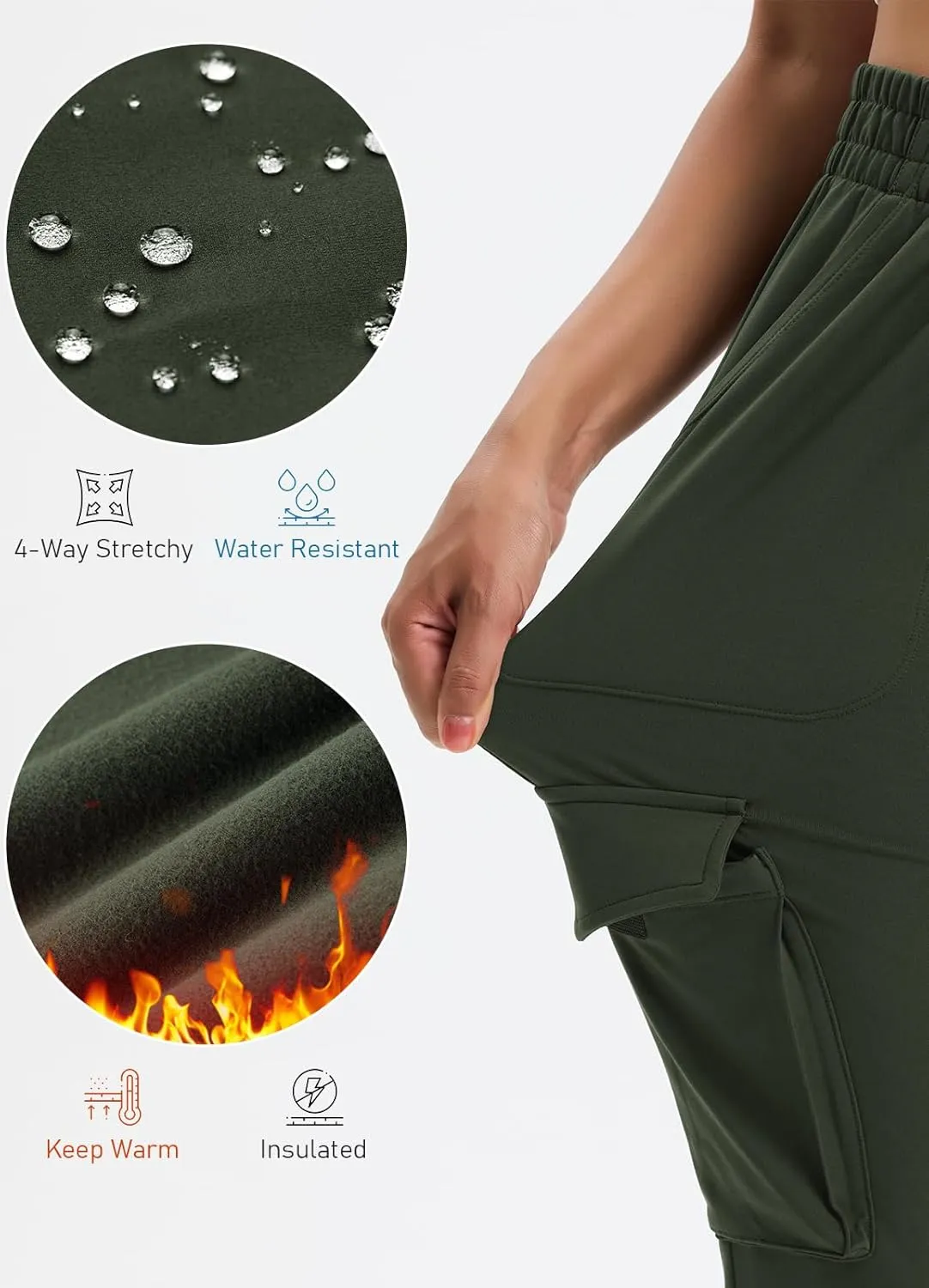 Women's Clearance Fleece Lined Cargo Joggers Water Resistant Winter Hiking Pants Sweatpants Snow Running