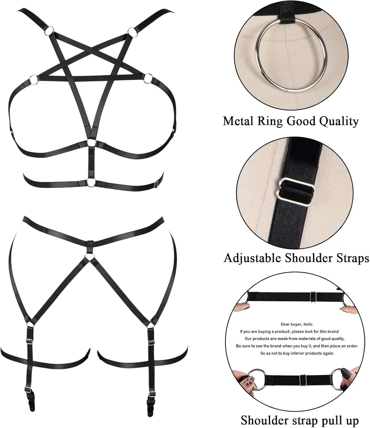 Women's Full Body Harness Bra Garter Belt Lingerie cage Set Chest Strap Gothic Punk Festival Rave Plus Size