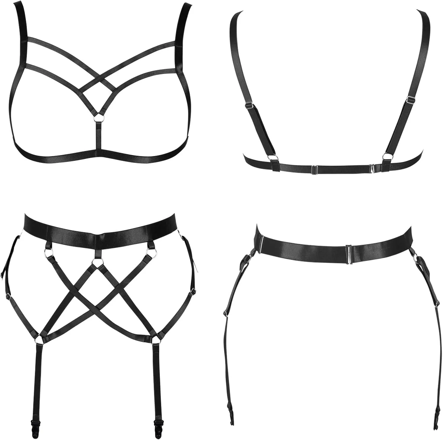 Women's Full Body Harness Bra Garter Belt Lingerie cage Set Chest Strap Gothic Punk Festival Rave Plus Size