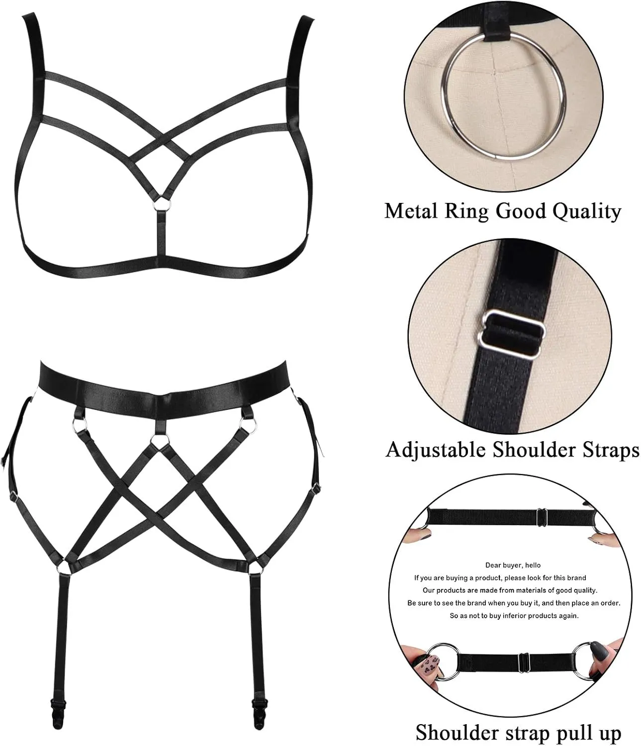 Women's Full Body Harness Bra Garter Belt Lingerie cage Set Chest Strap Gothic Punk Festival Rave Plus Size