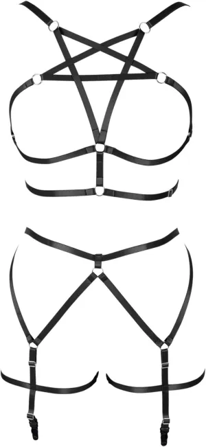 Women's Full Body Harness Bra Garter Belt Lingerie cage Set Chest Strap Gothic Punk Festival Rave Plus Size
