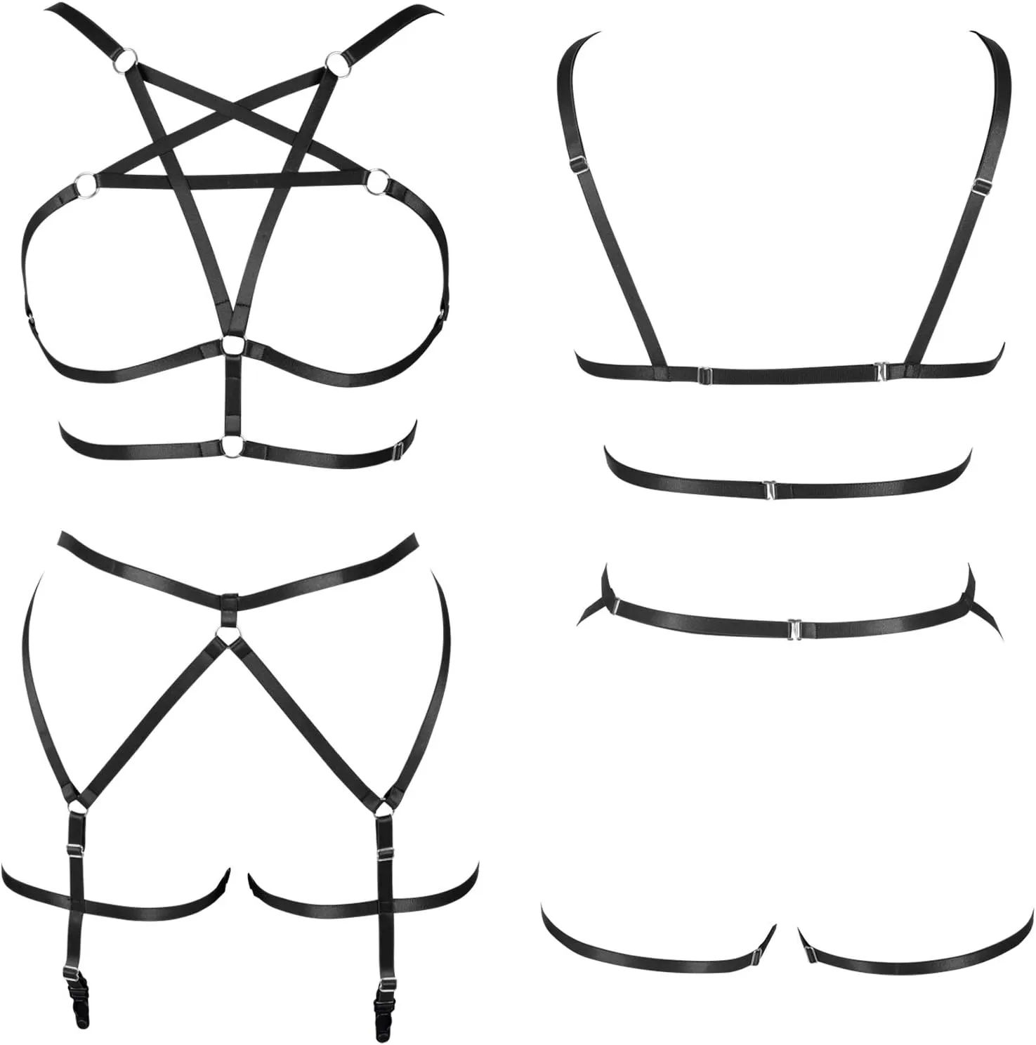 Women's Full Body Harness Bra Garter Belt Lingerie cage Set Chest Strap Gothic Punk Festival Rave Plus Size