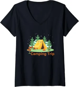 Womens Go Outside Adventure Nature Hiking Camping Climbing Summer V-Neck T-Shirt