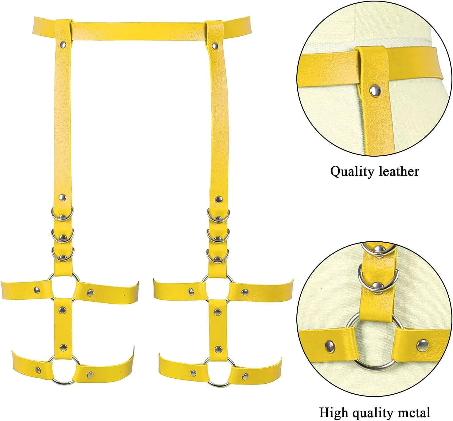 Women's Leather Body Harness Garter Belt Lingerie cage Leg Strap Gothic Punk Stretchy Adjustable Size Halloween Rave