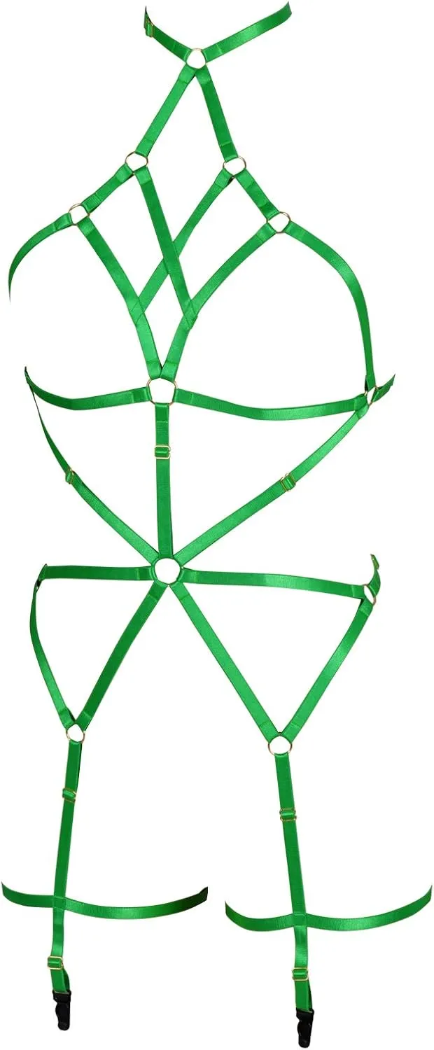 Women's Lingerie cage Set Full Body Harness Bra Garter Punk Gothic Belt Festival Rave Adjustable Strap Stretchy Fabric