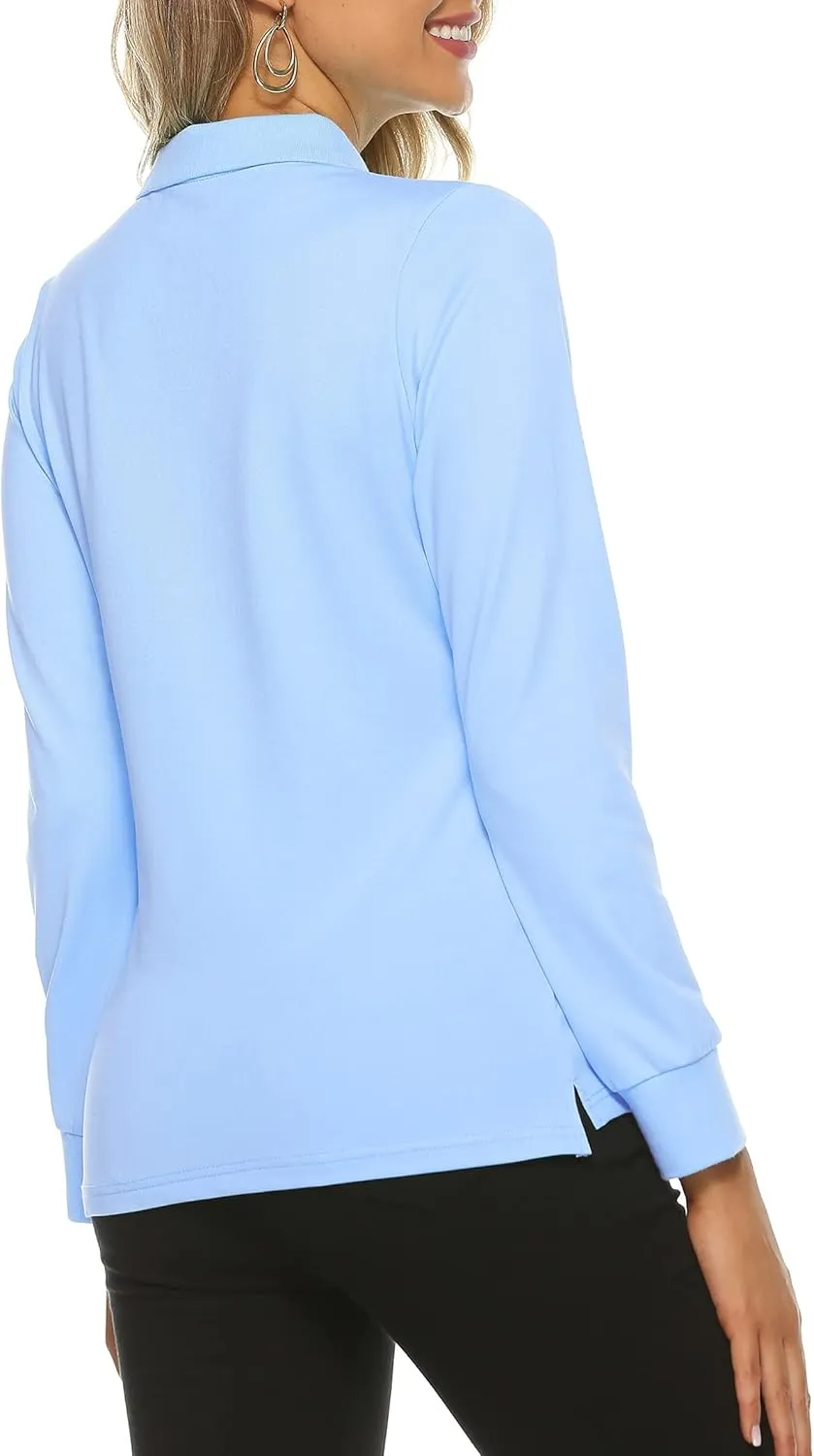 Women's Long Sleeve Golf Polo Shirts Lightweight Quick Dry Moisture Wicking Athletic Tennis Sports Tops 3-Button