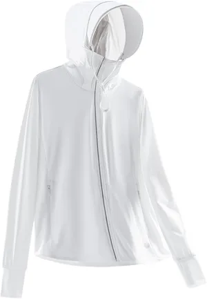 Women's UPF 50  Sun Protection Jacket Lightweight Cool UV Shirt Long Sleeve with Hoodie Brim Thumb Hole Running