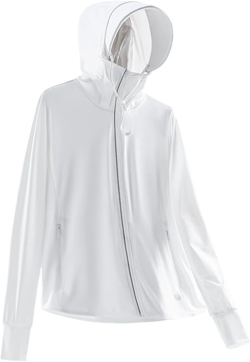 Women's UPF 50  Sun Protection Jacket Lightweight Cool UV Shirt Long Sleeve with Hoodie Brim Thumb Hole Running