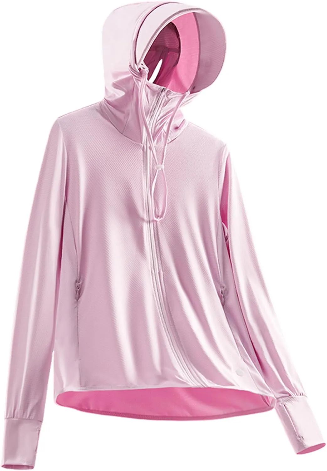 Women's UPF 50  Sun Protection Jacket Lightweight Cool UV Shirt Long Sleeve with Hoodie Brim Thumb Hole Running