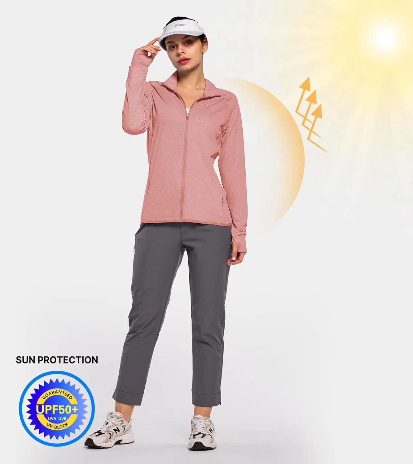 Women's UPF 50  Sun UV Protection Shirt Long Sleeve Lightweight SPF/UV Running Hiking Athletic Jacket with Zip Pockets