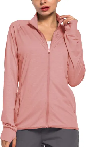 Women's UPF 50  Sun UV Protection Shirt Long Sleeve Lightweight SPF/UV Running Hiking Athletic Jacket with Zip Pockets