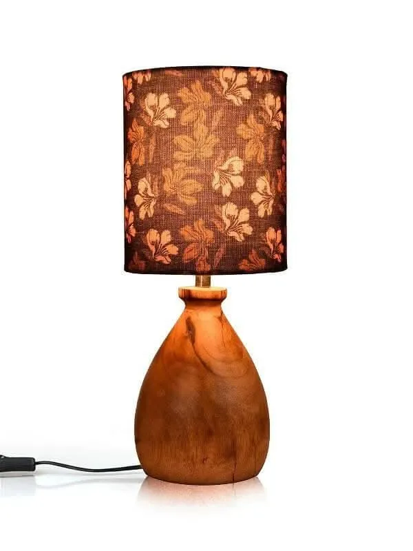 Wooden Dome Table Lamp Black Floral Shade
