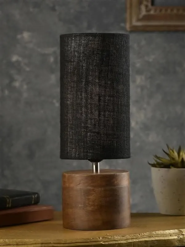 Wooden Log Table Lamp With Black Jute Shade