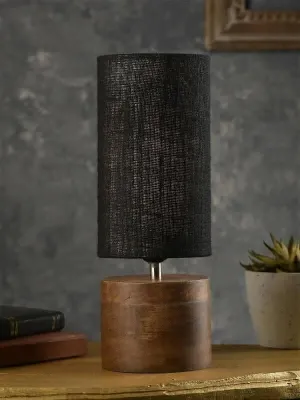 Wooden Log Table Lamp With Black Jute Shade