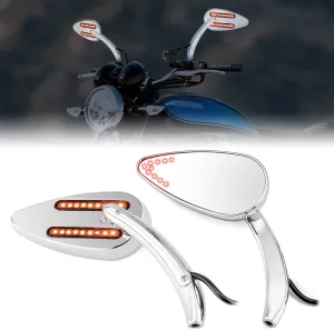 Wsays Motorcycle Mirrors with Brake & Turn Signal Rear LED Mirror Teardrop for 8mm/10mm Screw Compatible with Honda fit Kawasaki fit Yamaha fit Suzuki fit Most Chopper Cruiser Bikes, Chrome