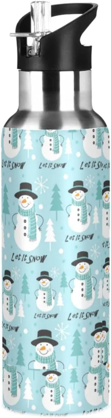 Wusikd Snowman Water Bottle with Straw Lid Double Wall Christmas Gift Thermos Bottle Vacuum Insulated Flask Stainless Steel Water Bottle for Gym Outdoor 35 OZ