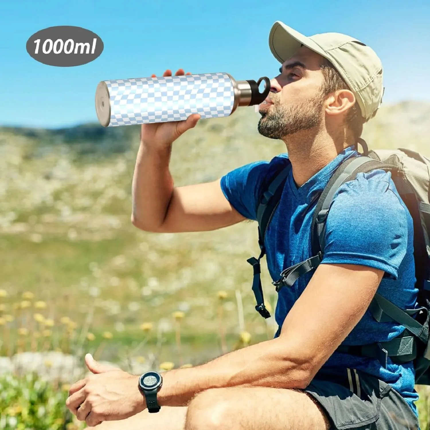 Wusikd Twisted Checkered Water Bottle with Straw Lid Double Wall Colorful Retro Checkerboard Thermos Bottle Vacuum Insulated Flask Stainless Steel Water Bottle for Gym Outdoor 20 OZ