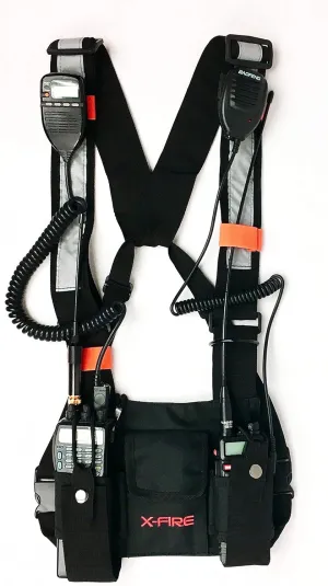 X-FIRE® Updated Dual Portable Radio Chest Rig Harness for Two-Way Radios w/ 3m Reflective. Now with Larger Radio Pocket.