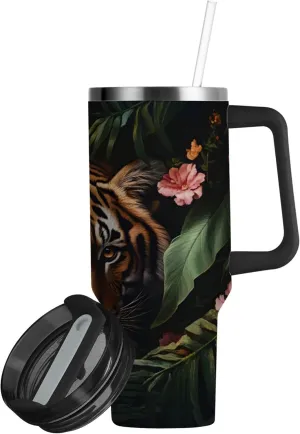 xigua 30 oz Tiger Tumbler with Handle and Straw Lid, Stainless Steel Vacuum Insulated Sports Water Bottle, Keeps Cold or Hot Coffee Cup Travel Mug