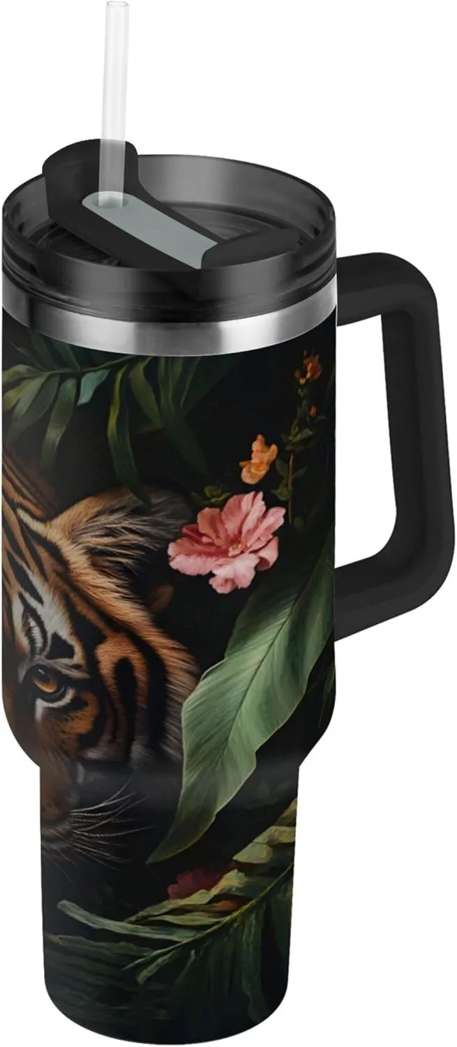 xigua 30 oz Tiger Tumbler with Handle and Straw Lid, Stainless Steel Vacuum Insulated Sports Water Bottle, Keeps Cold or Hot Coffee Cup Travel Mug