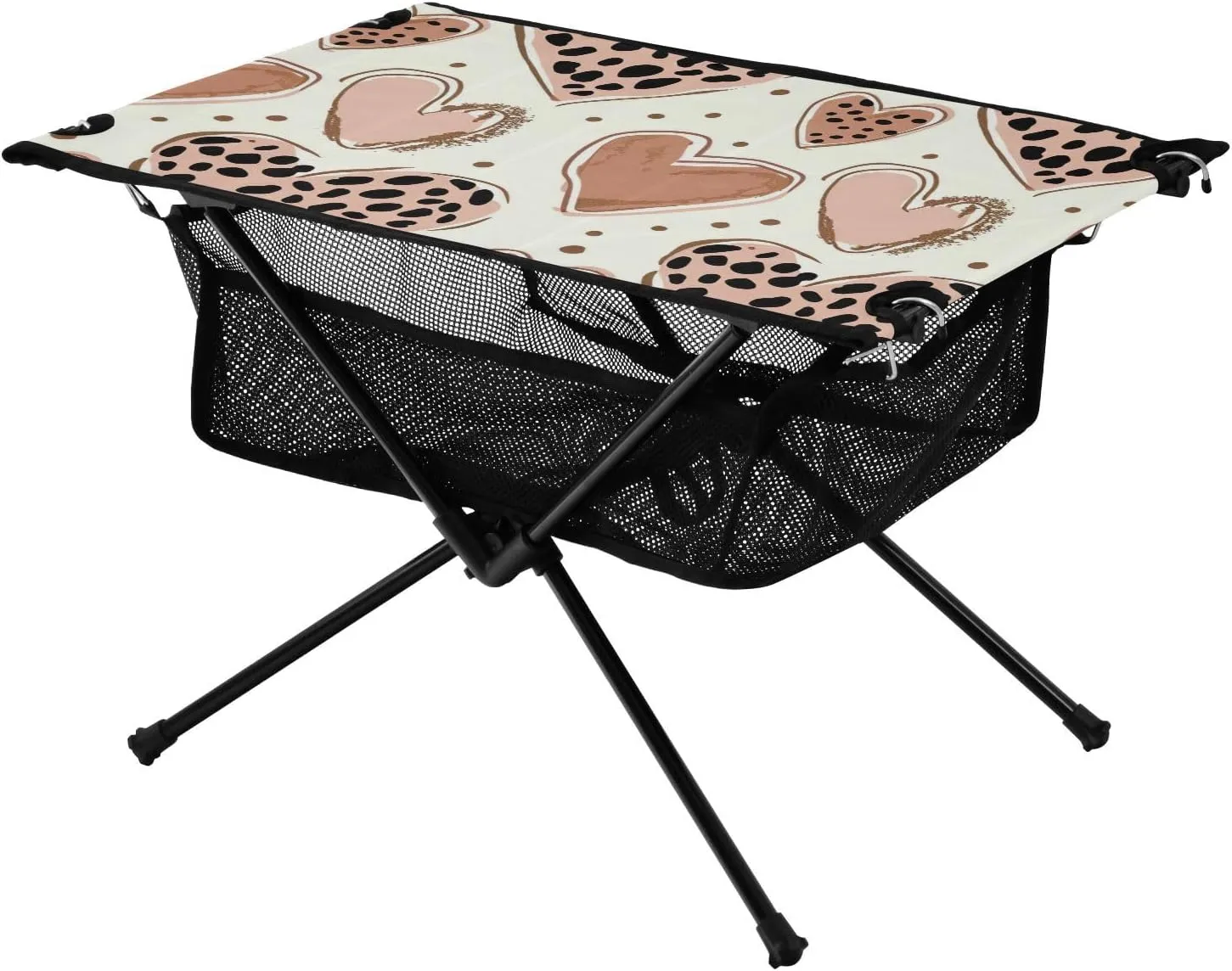 xigua Leopard Print Heart Folding Camping Table,Portable Camp Table with Carry Bag Beach Table Folding Table for Picnic, Camp,Party,Travel267