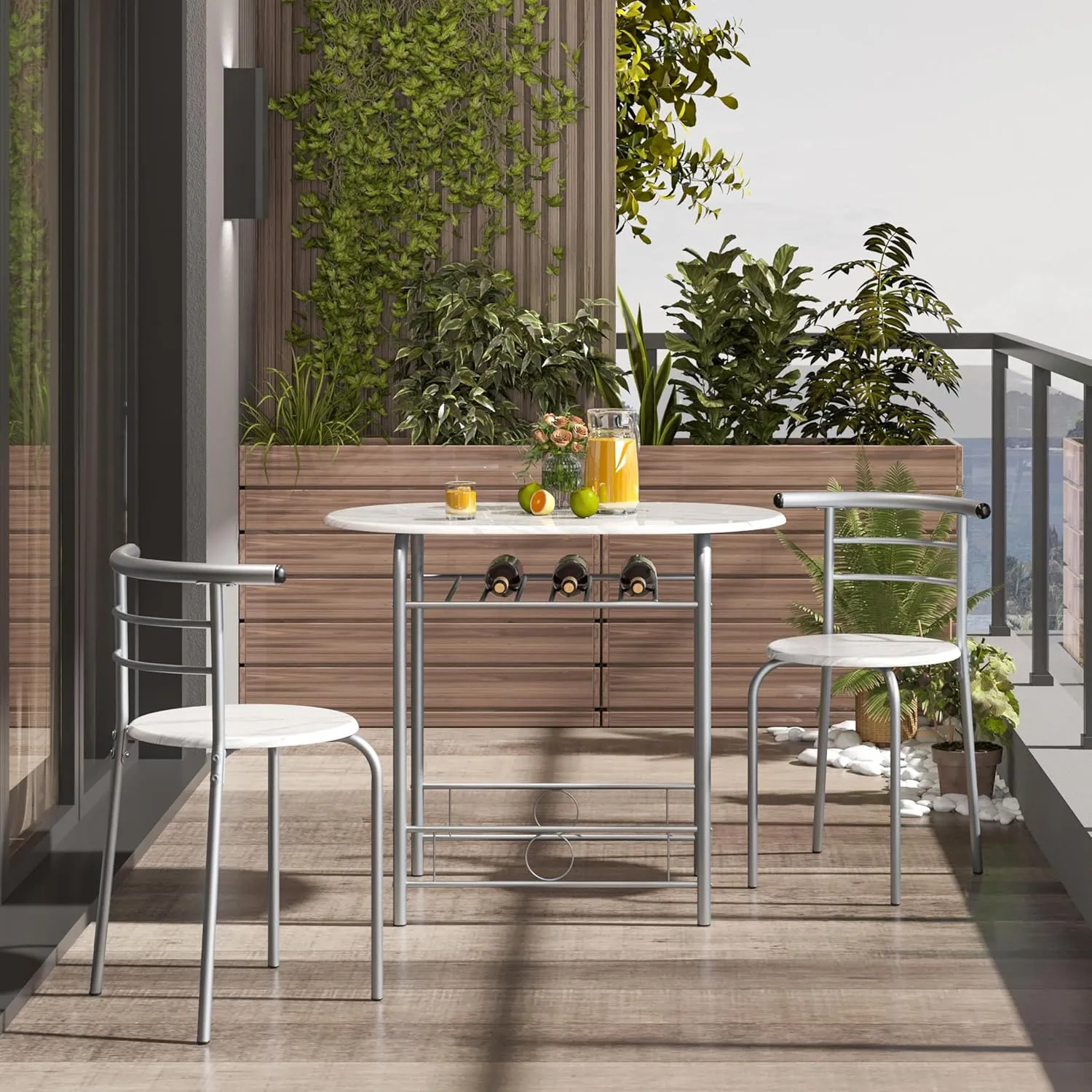 Yaheetech 3-Piece Dining Table Set, Breakfast Bistro Table Set for 2, Small Kitchen and Table Chairs Set of 2 with Metal Frame and Storage Rack for Small Space/Apartment/Dorm Room, White