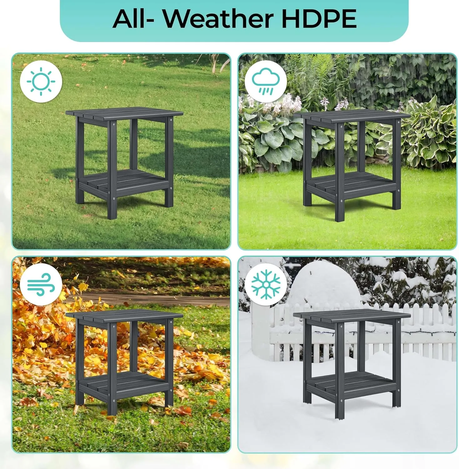Yaheetech Adirondack Outdoor Side Table, HDPE Small Patio End Table, Pool Composite Patio Table, Balcony Modern Outside Tables for Garden, Pool, Beach, Porch, Deck, Indoor, Backyard Gray/Double Layer