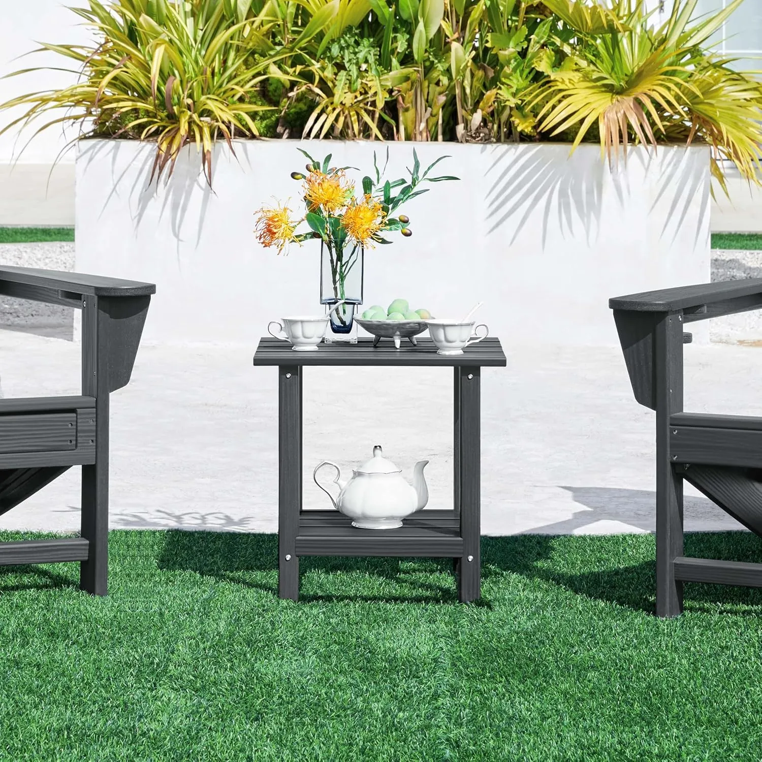 Yaheetech Adirondack Outdoor Side Table, HDPE Small Patio End Table, Pool Composite Patio Table, Balcony Modern Outside Tables for Garden, Pool, Beach, Porch, Deck, Indoor, Backyard Gray/Double Layer
