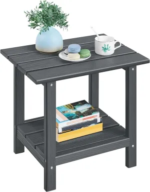 Yaheetech Adirondack Outdoor Side Table, HDPE Small Patio End Table, Pool Composite Patio Table, Balcony Modern Outside Tables for Garden, Pool, Beach, Porch, Deck, Indoor, Backyard Gray/Double Layer
