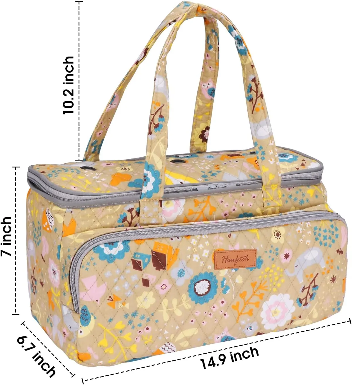 Yarn Storage Organizer with Grommets - Portable Crochet & Knitting Bag for Skeins, Hooks, Needles & Accessories (Flower-Yellow)