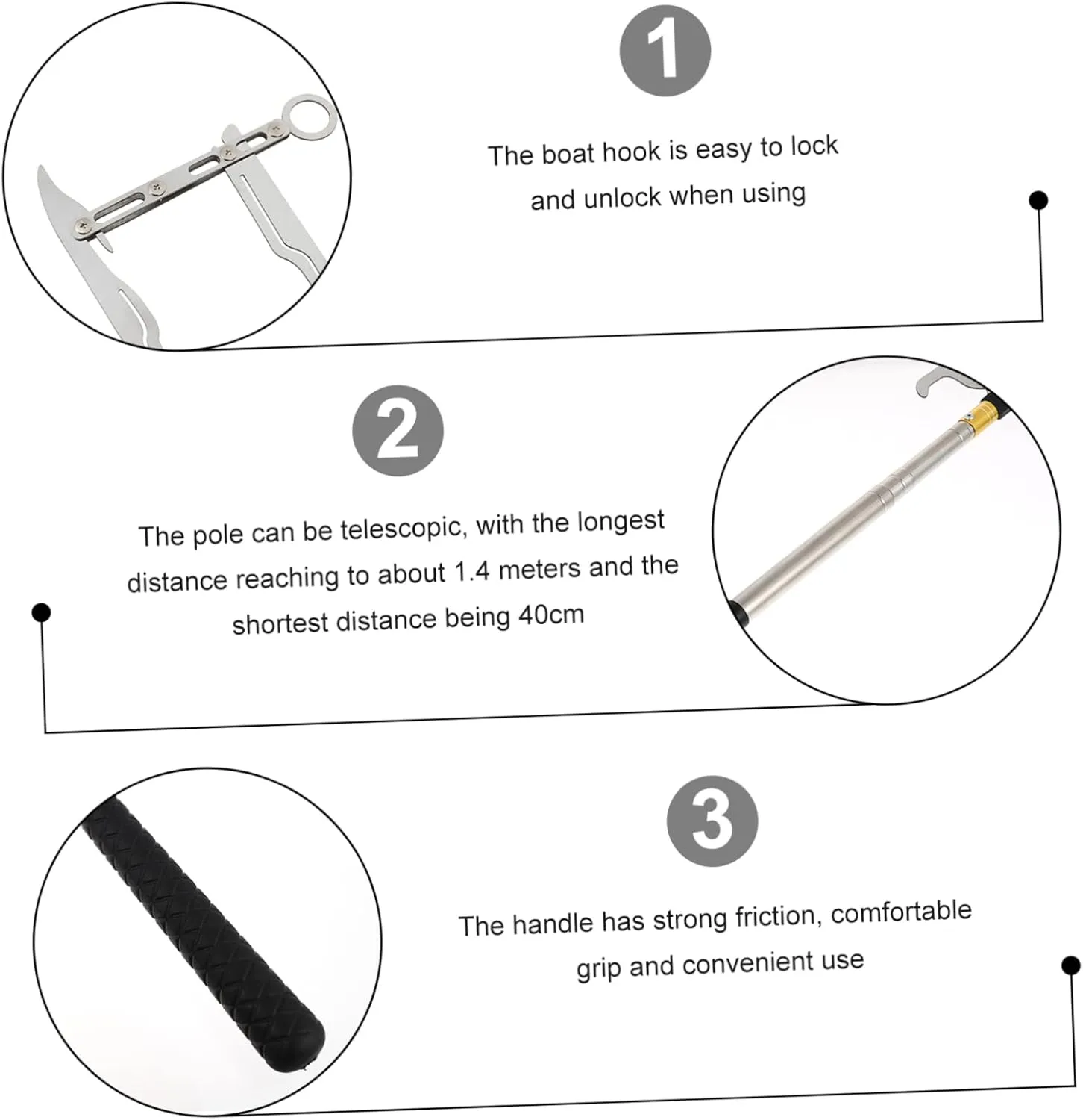 YARNOW Boat Hook Docking Poles Multi Dock Hook Boat Clips Extension Pole Telescoping Motor Rope Boat Line Hook