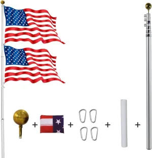 YDisplay 25ft Flag Pole Kit for Outside Inground Heavy Duty Telescoping Flagpole 16 Gauge Aluminum with 3x5 American Flag, Golden Top Ball and Clips for Yard Patio Garden- Can Fly 2 Flags