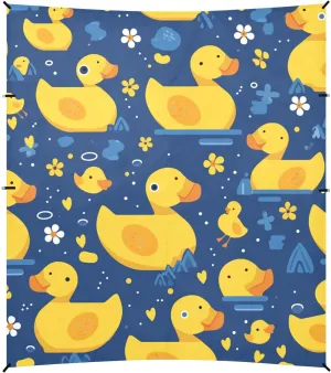 Yellow Duck Cartoon Foldable Beach Cabana UPF50  Lightweight Portable Sun Shelter with Sandbags & Sand Shovel for Backyard and Camping