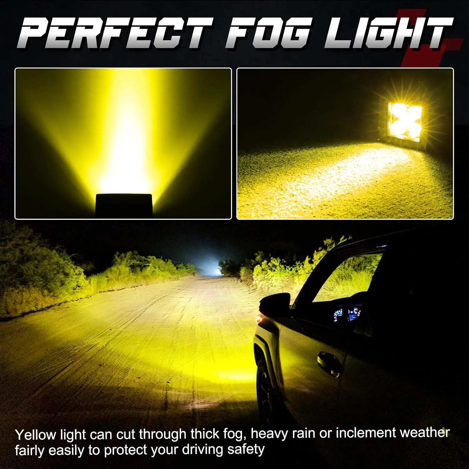 Yellow LED Pods, OFFROADTOWN 100W 2PCS 3 Inch CREE LED Cubes Light Spot Beam Off Road Driving Lights LED Pod Lights Square Led Cubes Yellow Fog Light Ditch Lighting for Trucks UTV ATV SUV Surron Boat