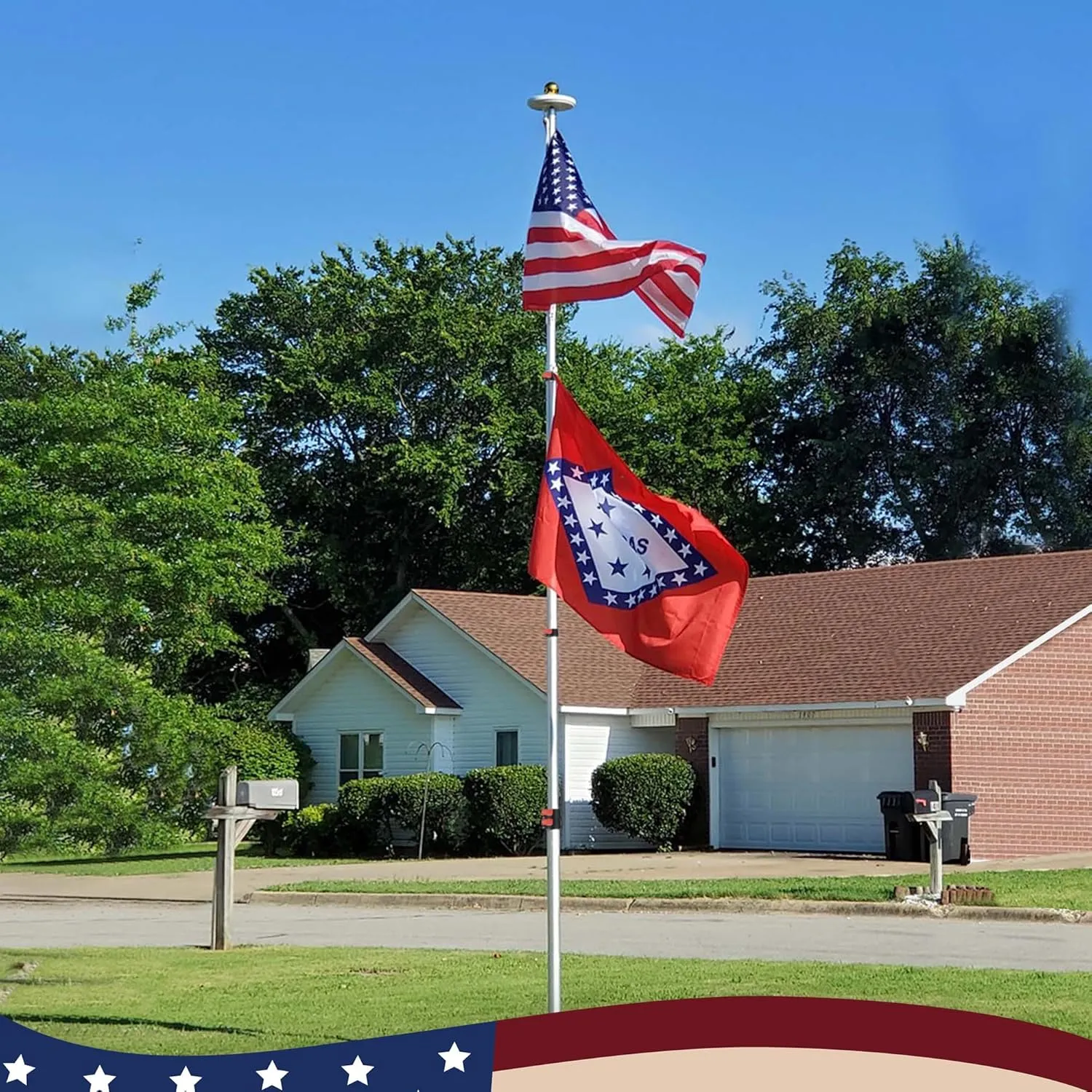 Yescom EZ GO 20ft Telescopic Flag Pole Kit Upgrade Rotating Lock Aluminum Flagpole Set for Outside House Inground Outdoor Camper RV Tailgate Residential Commercial with 3x5' US Flag Ball Top, Silver