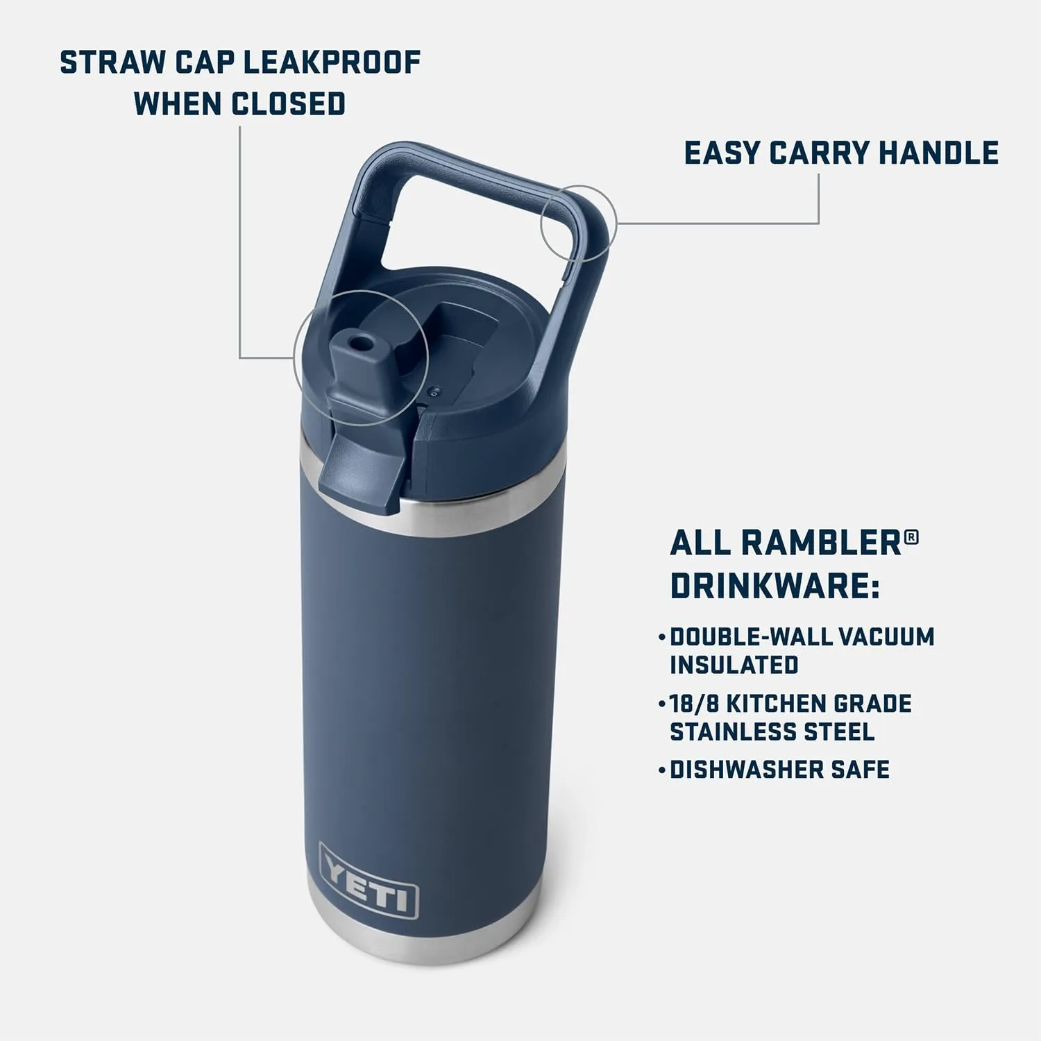 YETI Rambler 18 oz Bottle, Vacuum Insulated, Stainless Steel with Color Matching Straw Cap, Cape Taupe