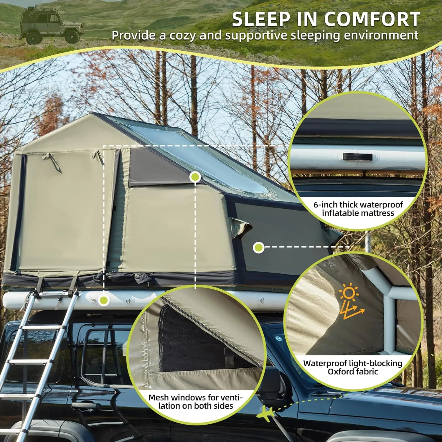 Yoleny 4/6/8/10/12 Person Inflatable Camping Tent with Extended Canopy, Mesh Windows & Pump, 4 Season Glamping Tent with 1-2 Room, Upgraded Waterproof Oxford, Easy Setup
